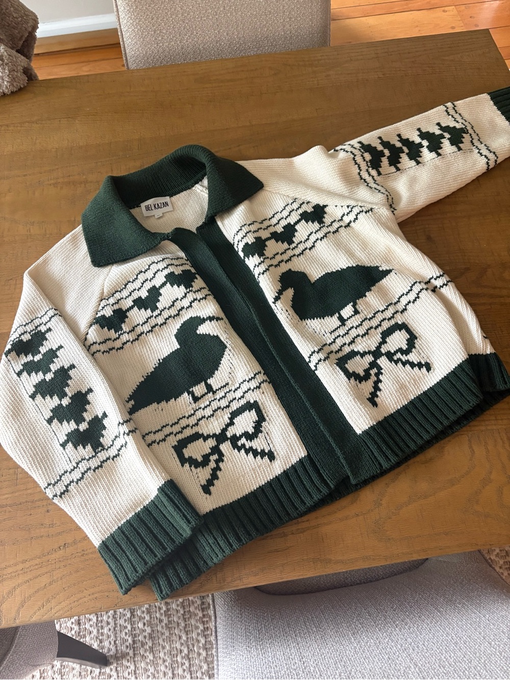 Bel Kazan Green & Cream Duck Motif Knit Sweater